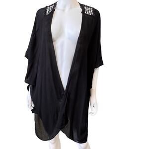 NEW NINE WEST Black Short Sleeve High-Low Beach Cover Up One Size